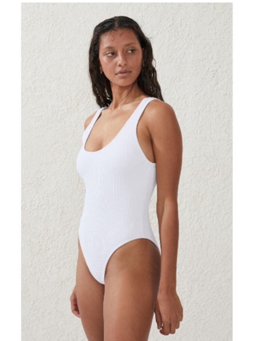 NEW COTTON ON White *defect stain Swim Sz XL Low Back One Piece Ribbed Textured